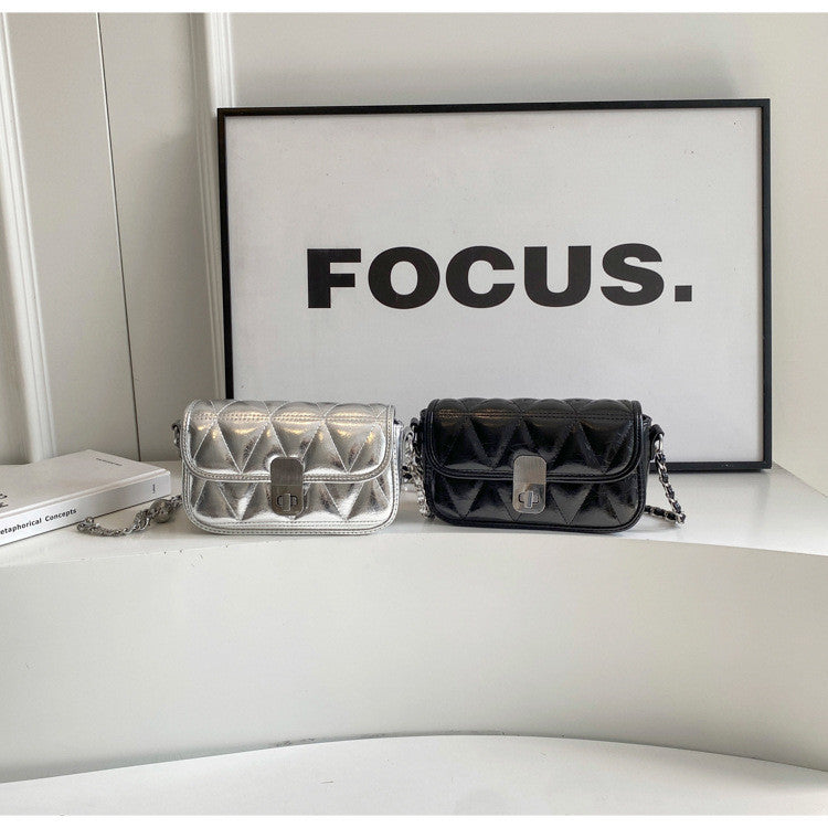 Ielgy Ladies Diamond Chain Bag Shoulder Crossbody Silver Small Golden Ball Adjustable Texture Small Square Bag