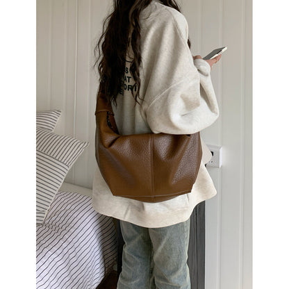 Ielgy Ladies Large-Capacity Retro Soft Leather Pleated Dumpling Bag Lazy Style Casual All-Match Croissant Shoulder Mess