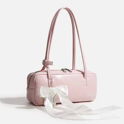 Ielgy Pink Bow One-Shoulder Underarm Bag Casual All-Match Pillow Bag High-End Baguette Bag