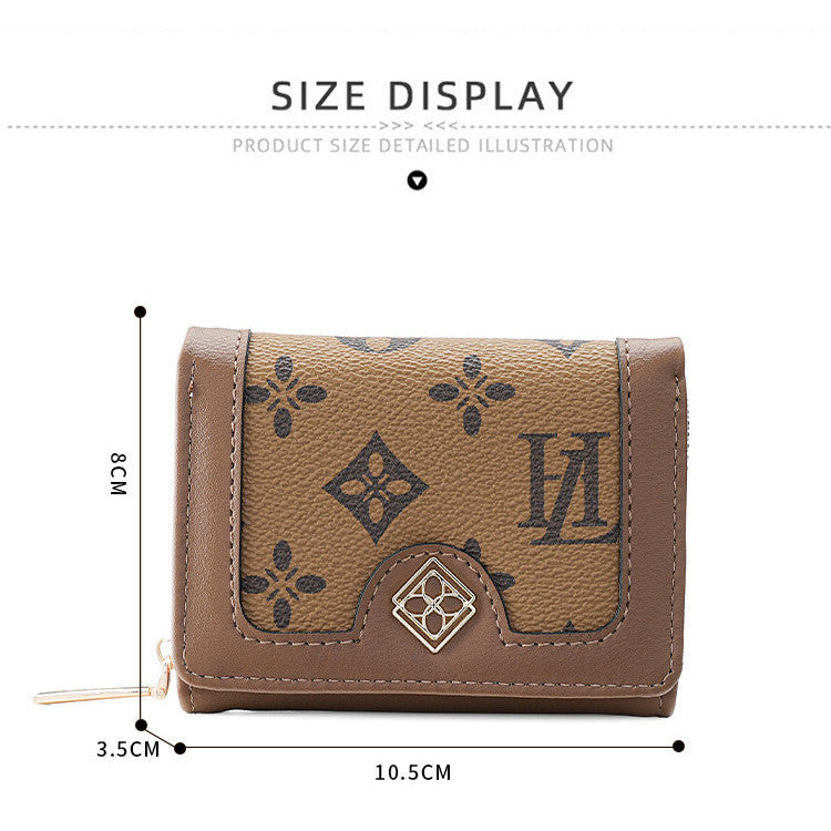 Ielgy Ladies Wallet Short Tri-Fold Card Holder All-Match Classic Presbyopic Coin Purse Fashion Small Wallet