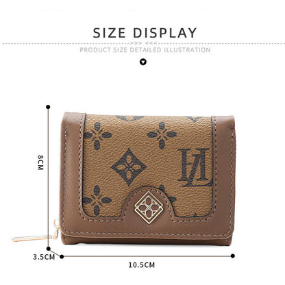 Ielgy Ladies Wallet Short Tri-Fold Card Holder All-Match Classic Presbyopic Coin Purse Fashion Small Wallet