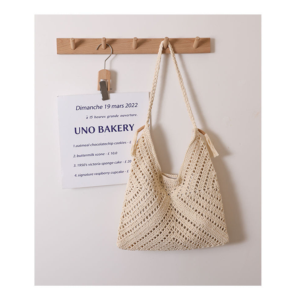 Ielgy All-Match Triangle Hollow Cross-Body Cotton Thread Woven Female Bag Leisure Straw Woven Vac