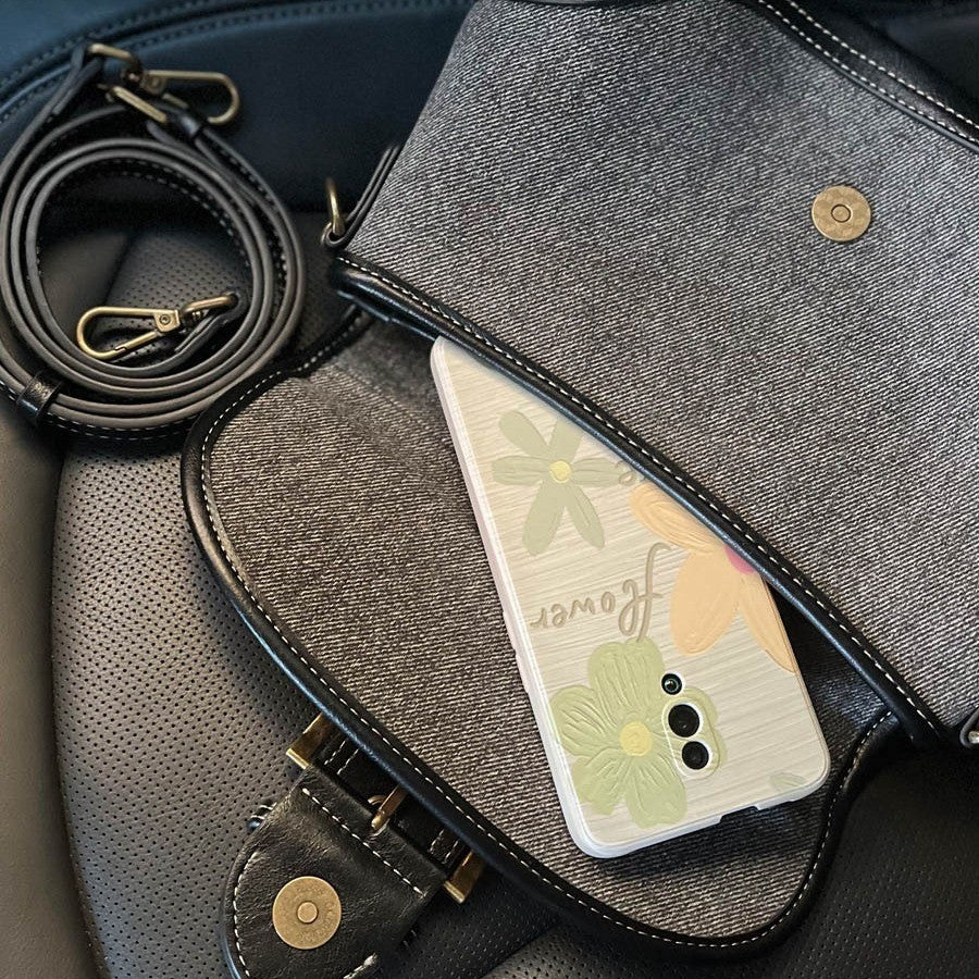 Ielgy Ladies Denim Underarm Bag High-End Texture Niche Commuter Retro Stitching Shoulder Handbag