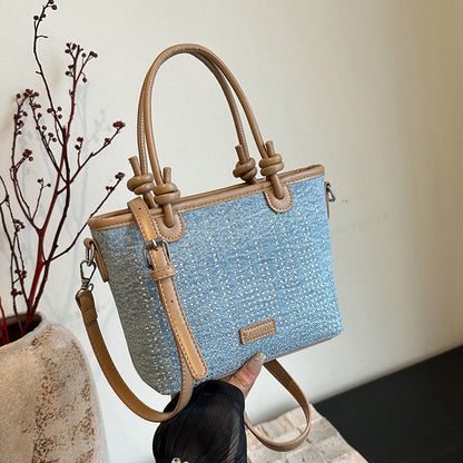 Ielgy Denim Bag All-Match Fashion Texture Cross-Body Portable Bucket Bag