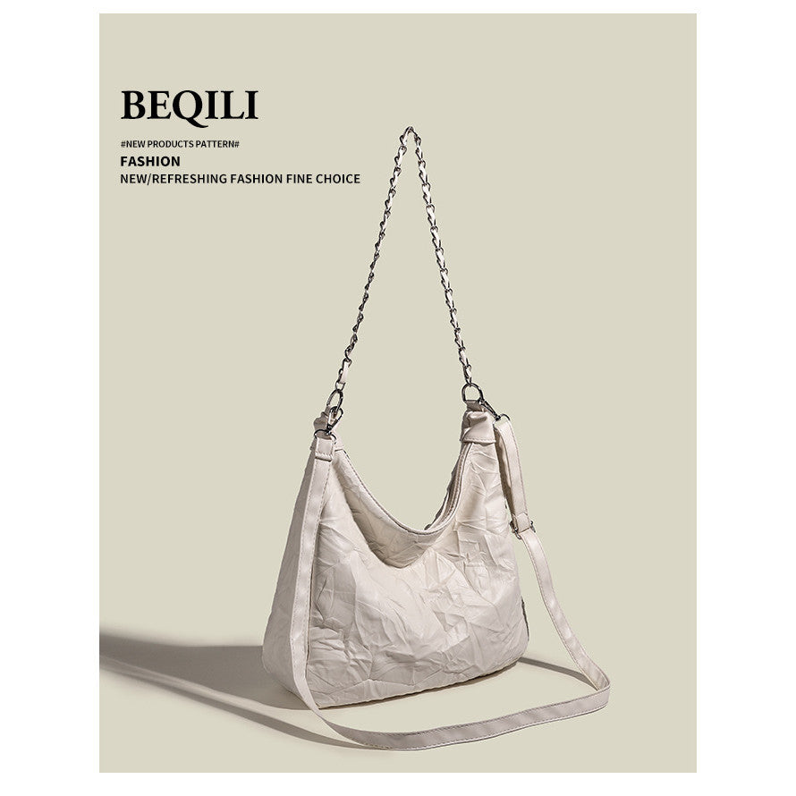 Ielgy Preppy Style Small Fresh Large-Capacity Soft Surface Tote Bag Commuter Shoulder Messenger Chain Bag