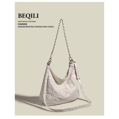 Ielgy Preppy Style Small Fresh Large-Capacity Soft Surface Tote Bag Commuter Shoulder Messenger Chain Bag