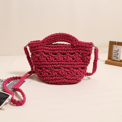 Ielgy Cross-Body Cotton Thread Woven Bag All-Match Hollow Straw Vacation Beach Bag Fresh