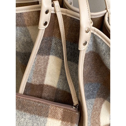 Ielgy Korean Woolen Large-Capacity Tote Bag Trendy Shoulder Handbag