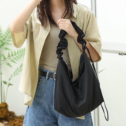Ielgy Japanese Casual Drawstring Handbag Small Fresh Pleated Shoulder Fashion Nylon Cloth Crossbody Bag