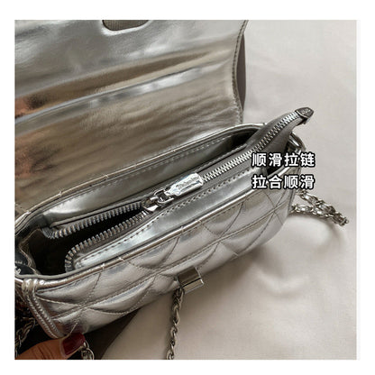 Ielgy Ladies Diamond Chain Bag Shoulder Crossbody Silver Small Golden Ball Adjustable Texture Small Square Bag