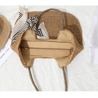 Ielgy Casual Woven Bag Large Capacity One-Shoulder Portable Seaside Vacation Beach Female Bag
