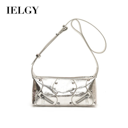 Ielgy Ladies Fashionable Hot Girl Style High-End Simple Shoulder Bag All-Match Silver Cross-Body Bag