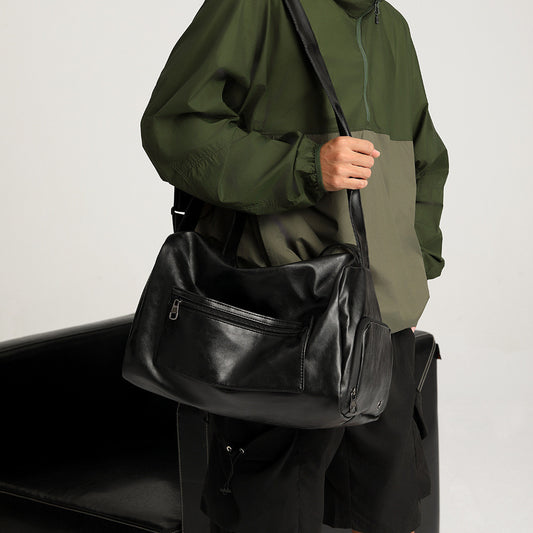 Ielgy Sports Fitness Handbag Short-distance Travel Large-capacity Duffel Bag Fashion Soft Leather Cross-body Bag