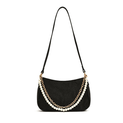 Ielgy Pearl Chain Bag Fashion Underarm Bag All-Match One-Shoulder Messenger Small Square Bag