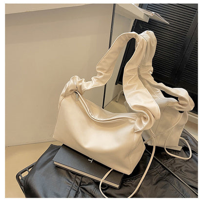 Ielgy Ladies Silver All-Match Underarm Cloud Bag Simple Pleated Fashionable One-Shoulder Dumpling Bag