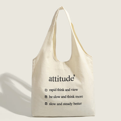Ielgy Literary Canvas Bag Trendy All-Match Letter Shoulder Casual Simple Tote Bag