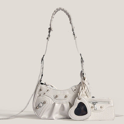 Ielgy Fashion Trendy Motorcycle Bag Underarm Bag Rivet Tassel High-End Feeling Pleated Shoulder Messenger Female Bag