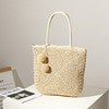 Ielgy Cute Fur Ball Straw Bag All-Match Large-Capacity Hand-Woven One-Shoulder Portable Be