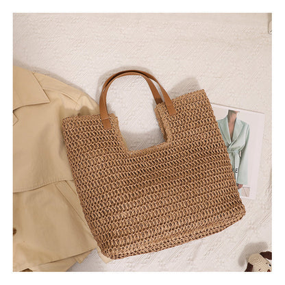 Ielgy Simple Large-Capacity Portable Woven Seaside Vacation Beach Female Bag