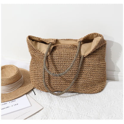 Ielgy Casual Woven Bag Large Capacity One-Shoulder Portable Seaside Vacation Beach Female Bag