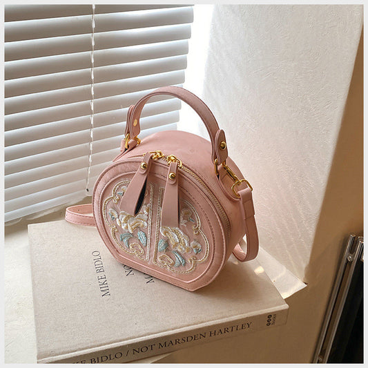 Ielgy Fashion Niche Embroidery Bag New Chinese Style All-Match Cross-Body Portable Small Round Bag