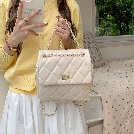 Ielgy Ladies Square Backpack Korean Version Cross-body Shoulder Portable Diamond Chain Backpack