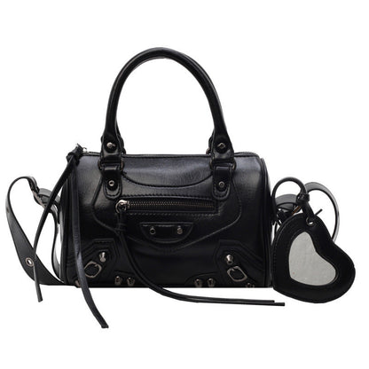 Ielgy High-End Rivets Hot Girl Style Texture Boston Handbag Niche One-Shoulder Messenger Motorcycle Bag