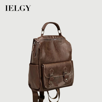 Ielgy Ladies Brown Backpack Retro British Style College Student Schoolbag Korean Version Simple Fashion Travel Backpack