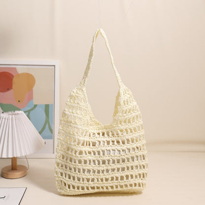Ielgy French Large-Capacity One-Shoulder Straw Bag Seaside Vacation Hollow Tote Portable Beach Bag