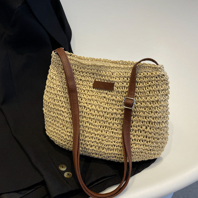 Ielgy Straw Shoulder Bag Korean Fashionable Woven Casual Beach Bag