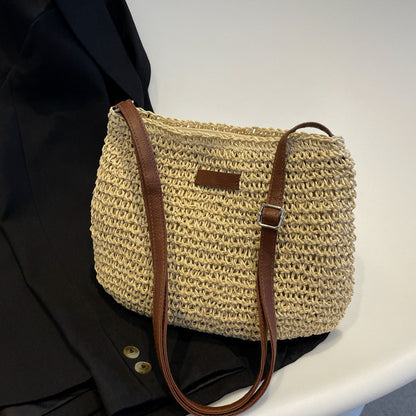 Ielgy Straw Shoulder Bag Korean Fashionable Woven Casual Beach Bag