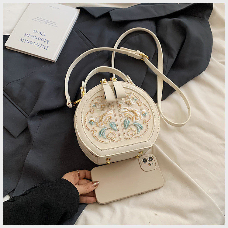 Ielgy Fashion Niche Embroidery Bag New Chinese Style All-Match Cross-Body Portable Small Round Bag