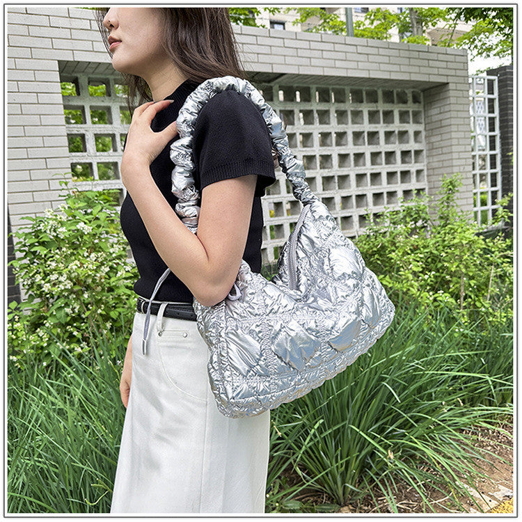 Ielgy Korean Version Stray Cloud Bag Puff Pleated Down Bag Shoulder Messenger Bag Portable Underarm Bag