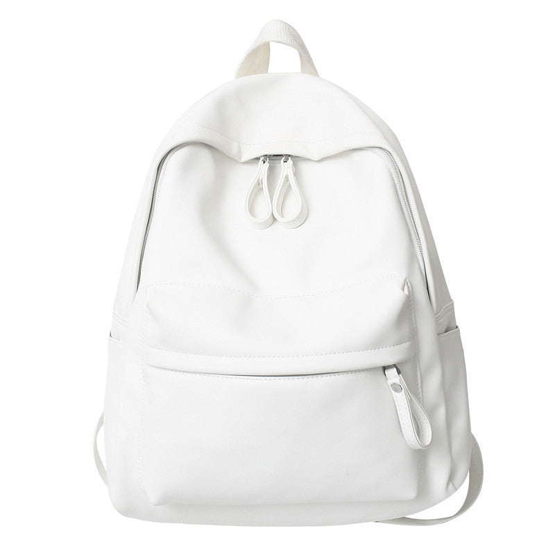 Ielgy Soft Leather School Bag High School Student Backpack Simple Casual Fashion Large-Capacity Travel Backpack
