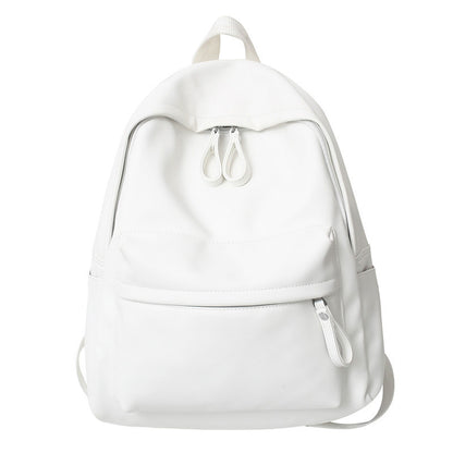 Ielgy Soft Leather School Bag High School Student Backpack Simple Casual Fashion Large-Capacity Travel Backpack
