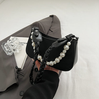 Ielgy Portable Small Bag Western Classy One-Shoulder Fashion Simple Retro Pearl Portable Messenger Bag