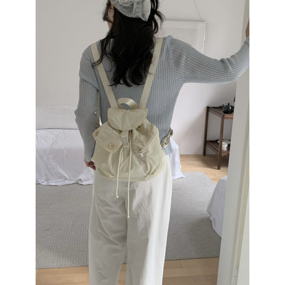 Ielgy New Style Korean Niche Design Outdoor Pocket Button Drawstring Backpack Nylon Backpack