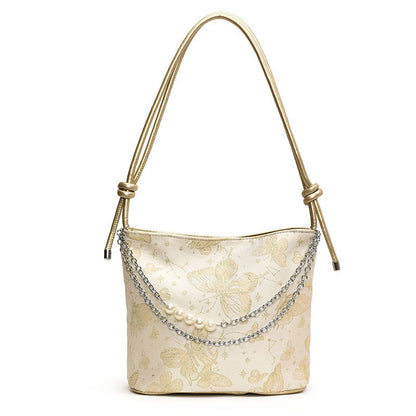 Ielgy New Chinese Fashion National Style Embroidered Butterfly Underarm Bucket Bag Large Capacity Simple All-Match Shoulder Bag