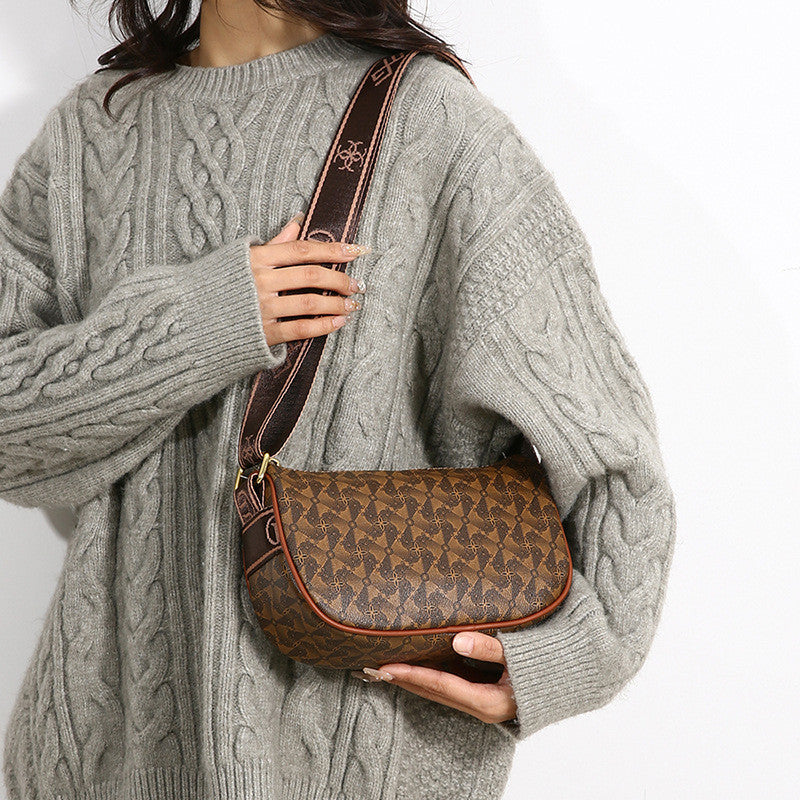 Ielgy Ladies Brown Casual Simple All-Match Embossed High-End Sense One-Shoulder Diagon