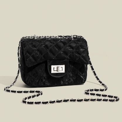 Ielgy Korean Style High-End Chain Small Square Bag Shoulder Crossbody Black Fashion Bag