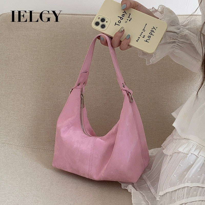 Ielgy Niche Design Texture Underarm Bag Shoulder Crossbody Soft Pink Cloud Bag