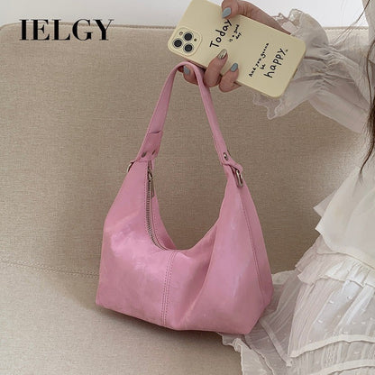 Ielgy Niche Design Texture Underarm Bag Shoulder Crossbody Soft Pink Cloud Bag