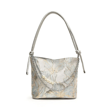 Ielgy New Chinese Fashion National Style Embroidered Butterfly Underarm Bucket Bag Large Capacity Simple All-Match Shoulder Bag