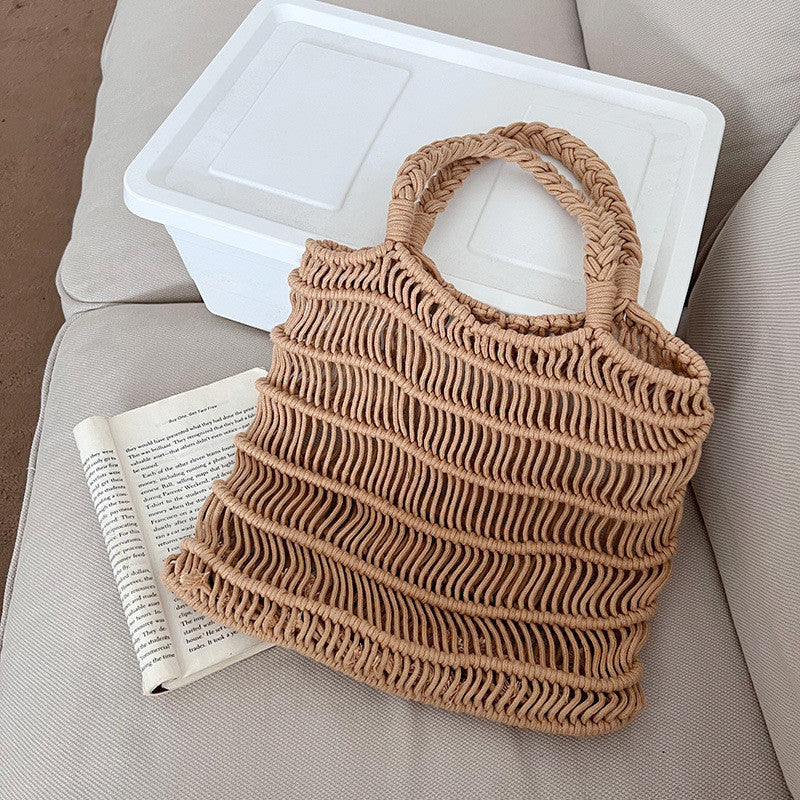 Ielgy Korean Version Retro Hollow One-Shoulder Cotton Thread Woven Bag Lazy Style Portable Straw Seaside Vacation Beach Bag