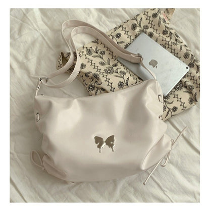 Ielgy Ladies Black Niche Underarm Bag Cool Casual Large-Capacity Cross-Body Commuter Tote Bag