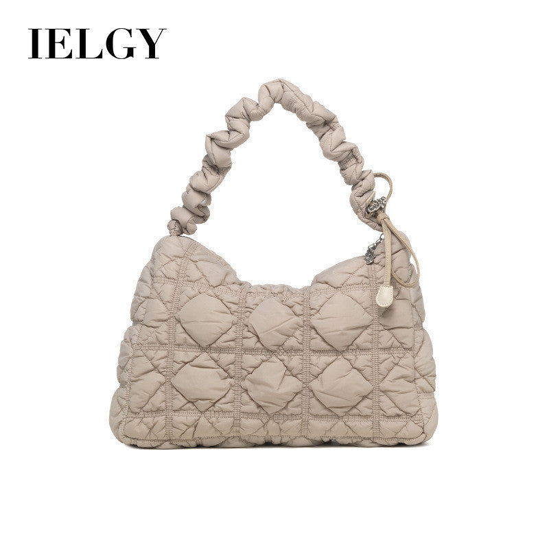 Ielgy Korean Version Stray Cloud Bag Puff Pleated Down Bag Shoulder Messenger Bag Portable Underarm Bag