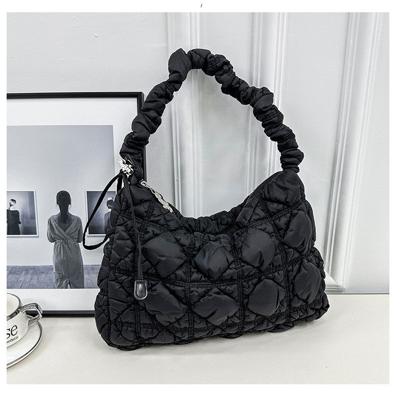 Ielgy Korean Version Stray Cloud Bag Puff Pleated Down Bag Shoulder Messenger Bag Portable Underarm Bag