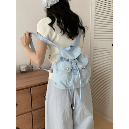 Ielgy New Style Korean Niche Design Outdoor Pocket Button Drawstring Backpack Nylon Backpack