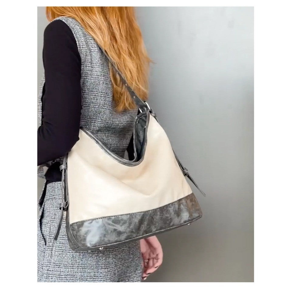 Ielgy Ladies High-End Feeling Niche Distressed Simple All-Match Fashion Commuter Large-Capacity One-Shou