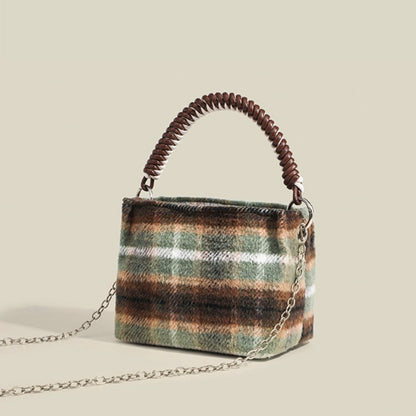 Ielgy Korean Style Lazy Style Portable Plaid Bag Woolen Shoulder Simple Niche Chain Bucket Bag